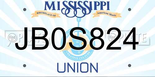 JB0S824 Mississippi License Plate