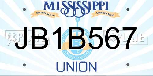 JB1B567 Mississippi License Plate