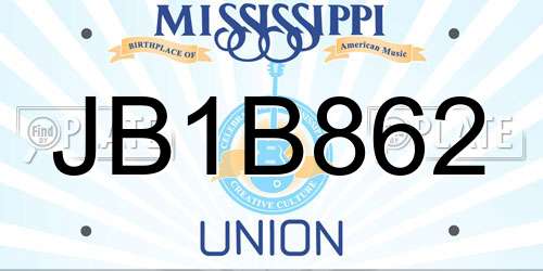 JB1B862 Mississippi License Plate