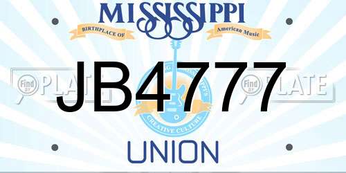 JB4777 Mississippi License Plate