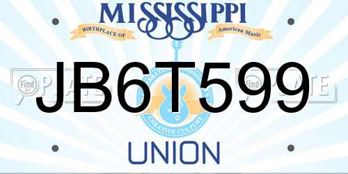 JB6T599 Mississippi License Plate