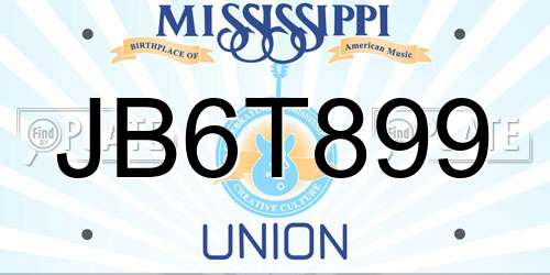 JB6T899 Mississippi License Plate