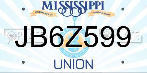 JB6Z599 Mississippi License Plate
