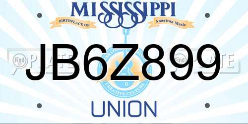 JB6Z899 Mississippi License Plate