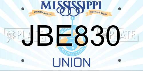JBE830 Mississippi License Plate