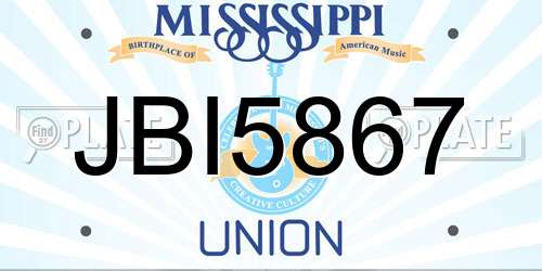 JBI5867 Mississippi License Plate