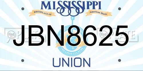 JBN8625 Mississippi License Plate