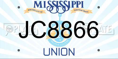 JC8866 Mississippi License Plate