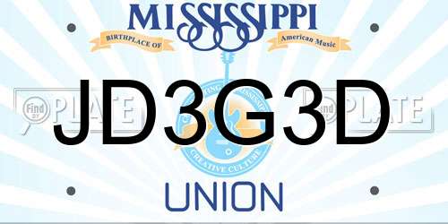 JD3G3D Mississippi License Plate