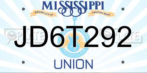JD6T292 Mississippi License Plate