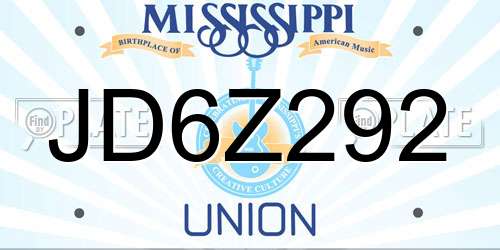 JD6Z292 Mississippi License Plate