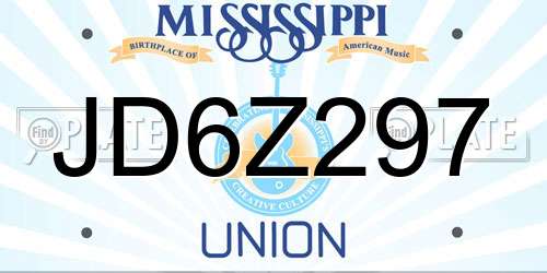JD6Z297 Mississippi License Plate