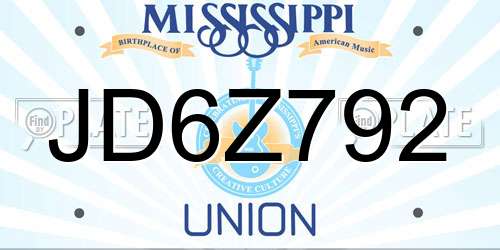 JD6Z792 Mississippi License Plate