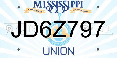 JD6Z797 Mississippi License Plate