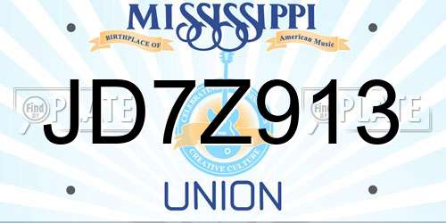 JD7Z913 Mississippi License Plate
