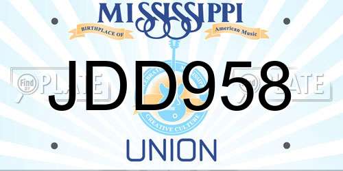 JDD958 Mississippi License Plate