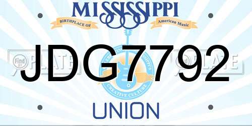 JDG7792 Mississippi License Plate