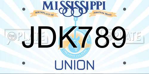 JDK789 Mississippi License Plate