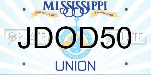 JDOD50 Mississippi License Plate