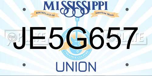JE5G657 Mississippi License Plate