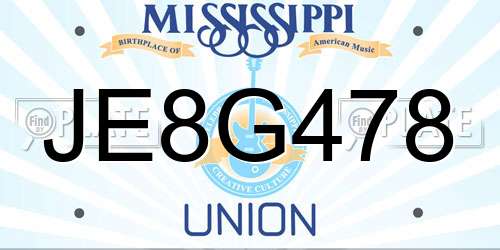 JE8G478 Mississippi License Plate