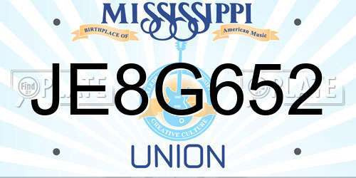 JE8G652 Mississippi License Plate