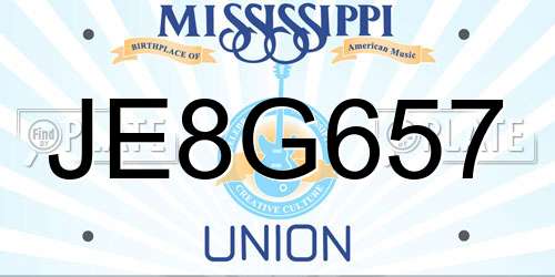 JE8G657 Mississippi License Plate
