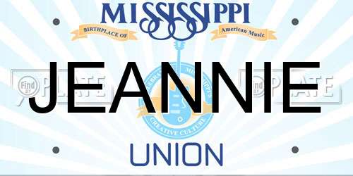 JEANNIE Mississippi License Plate