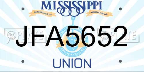 JFA5652 Mississippi License Plate