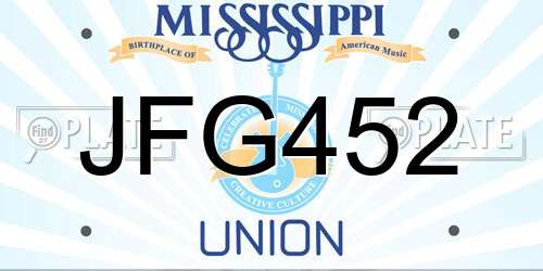 JFG452 Mississippi License Plate