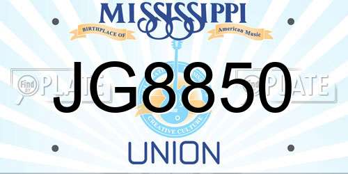JG8850 Mississippi License Plate