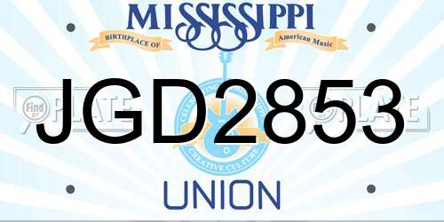 JGD2853 Mississippi License Plate