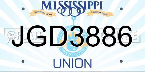 JGD3886 Mississippi License Plate