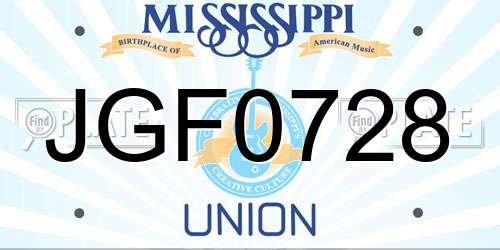 JGF0728 Mississippi License Plate