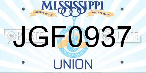 JGF0937 Mississippi License Plate