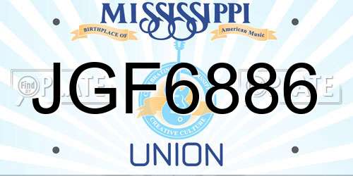 JGF6886 Mississippi License Plate