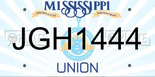 JGH1444 Mississippi License Plate