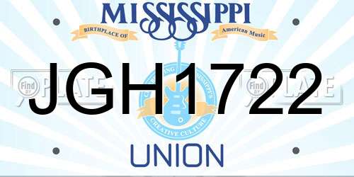 JGH1722 Mississippi License Plate