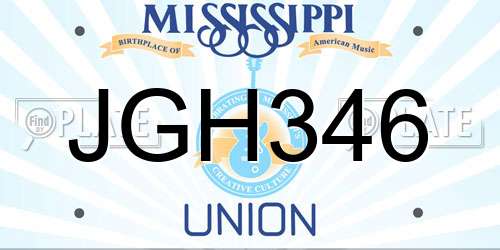 JGH346 Mississippi License Plate