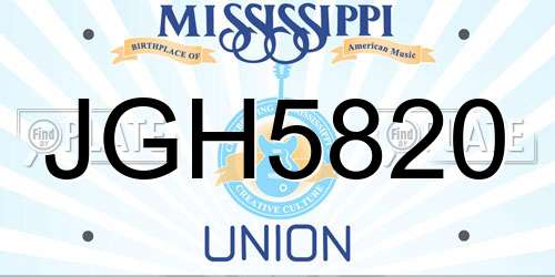 JGH5820 Mississippi License Plate
