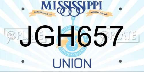 JGH657 Mississippi License Plate