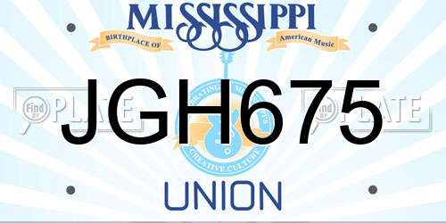 JGH675 Mississippi License Plate