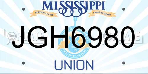 JGH6980 Mississippi License Plate