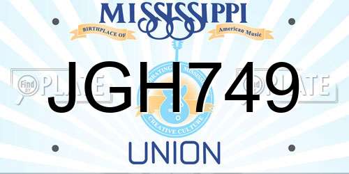 JGH749 Mississippi License Plate