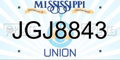 JGJ8843 Mississippi License Plate