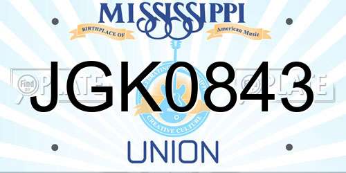 JGK0843 Mississippi License Plate