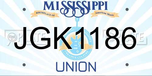 JGK1186 Mississippi License Plate