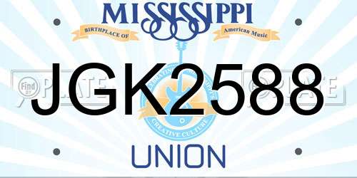 JGK2588 Mississippi License Plate