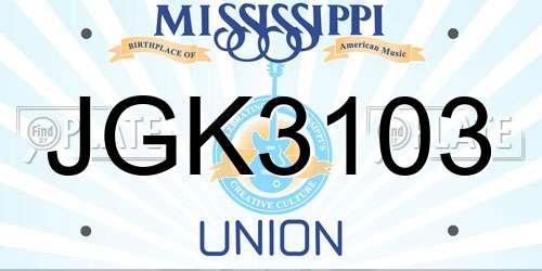 JGK3103 Mississippi License Plate
