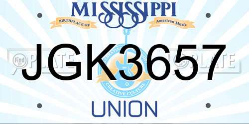 JGK3657 Mississippi License Plate